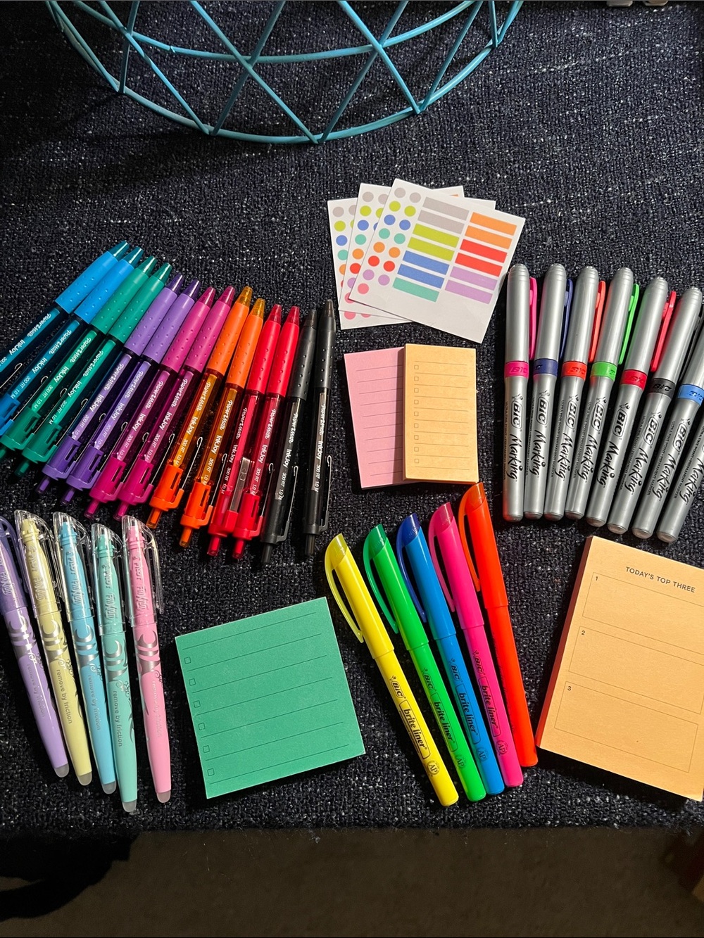Assorted Colorful Pens, Post-its, Markers, and Highlighters